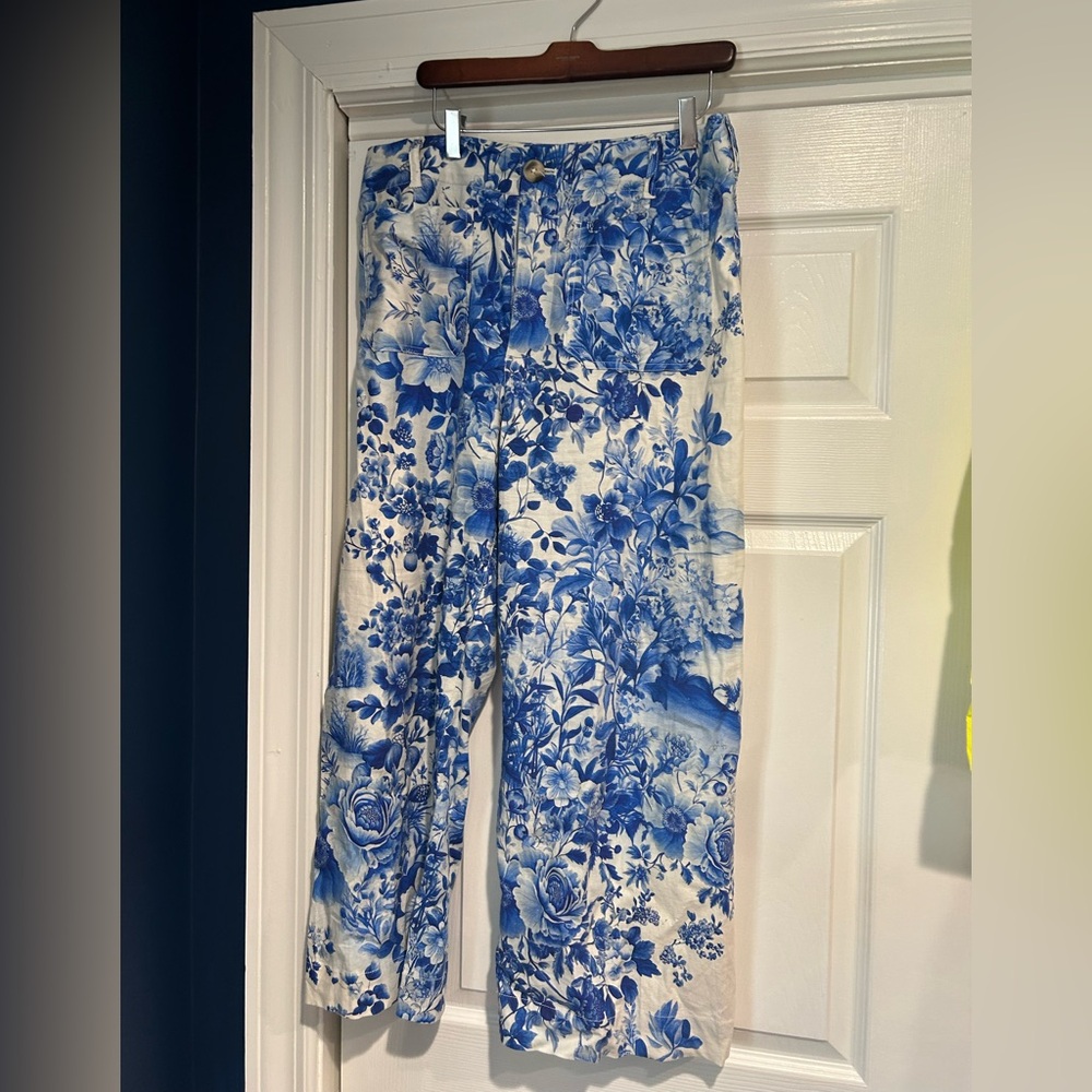 Anthropologie Maeve the Colette  Blue Floral Wide-Leg Trousers WORN ONCE